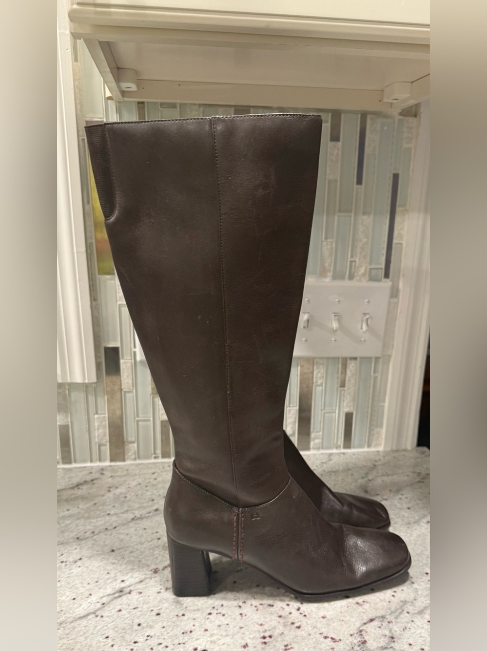 Etienne Aigner Dark Brown Knee-High Block Heel Boots